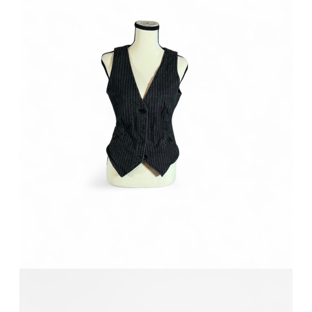 Vintage Preppy New York & Company Womens Pinstripe Vest Grey Denim Size 4